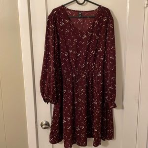Knee length maroon floral dress